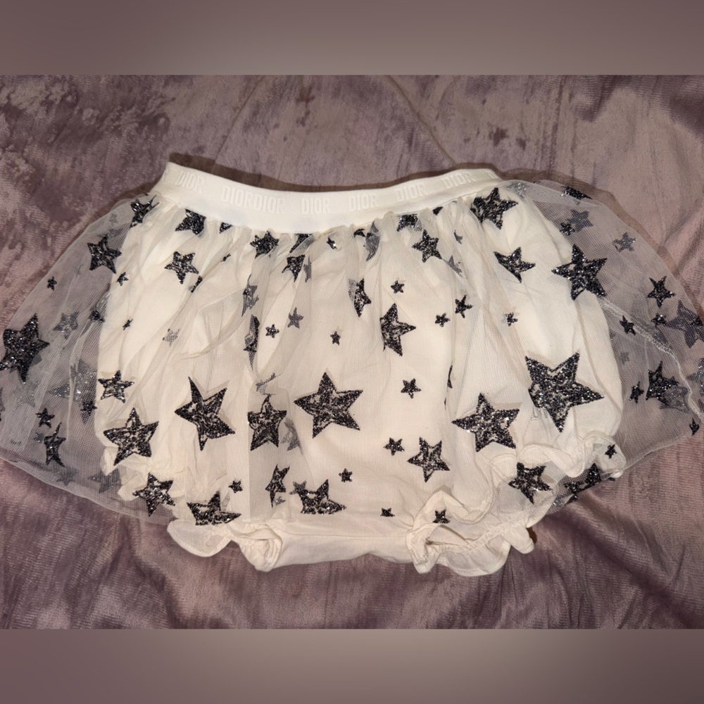 Dior Baby White Tulle Skirt with Black Stars Size 12 Months